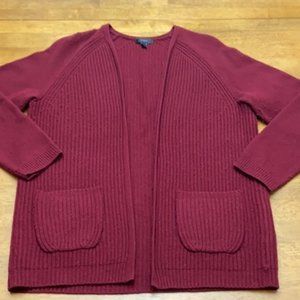 J.Crew Burgundy 100% wool ribbed open cardigan sweater